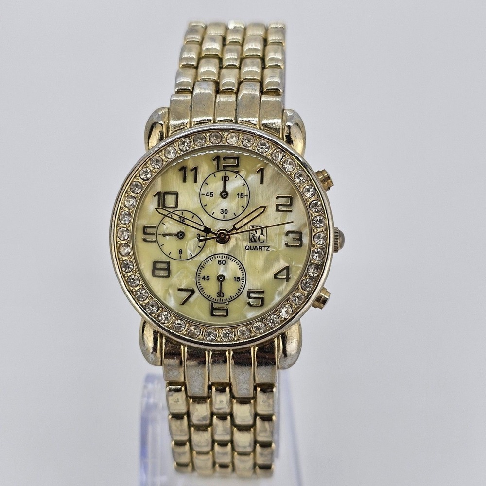 NYC Women's Watch‎ 34MM Gold Case Gold Dial Bracelet Band 7" Wrist New Battery